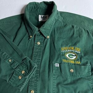 Vintage Lee Sport Green Bay Packers Super Bowl XXXI Champions‎ Button Down 2X